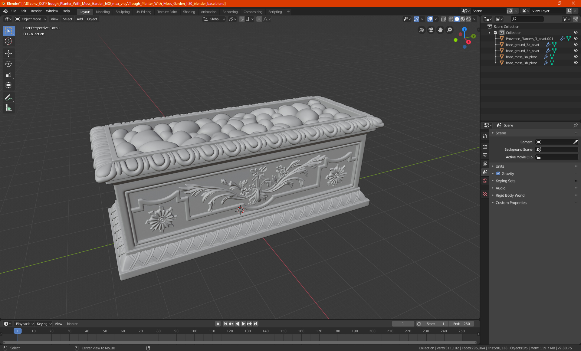 3D model Trough Planter With Moss Garden h30
