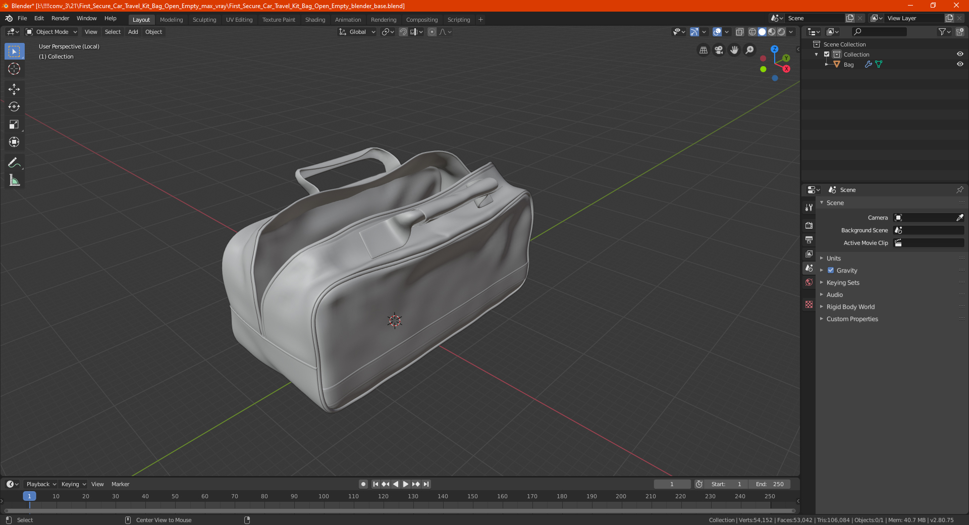 First Secure Car Travel Kit Bag Open Empty 3D