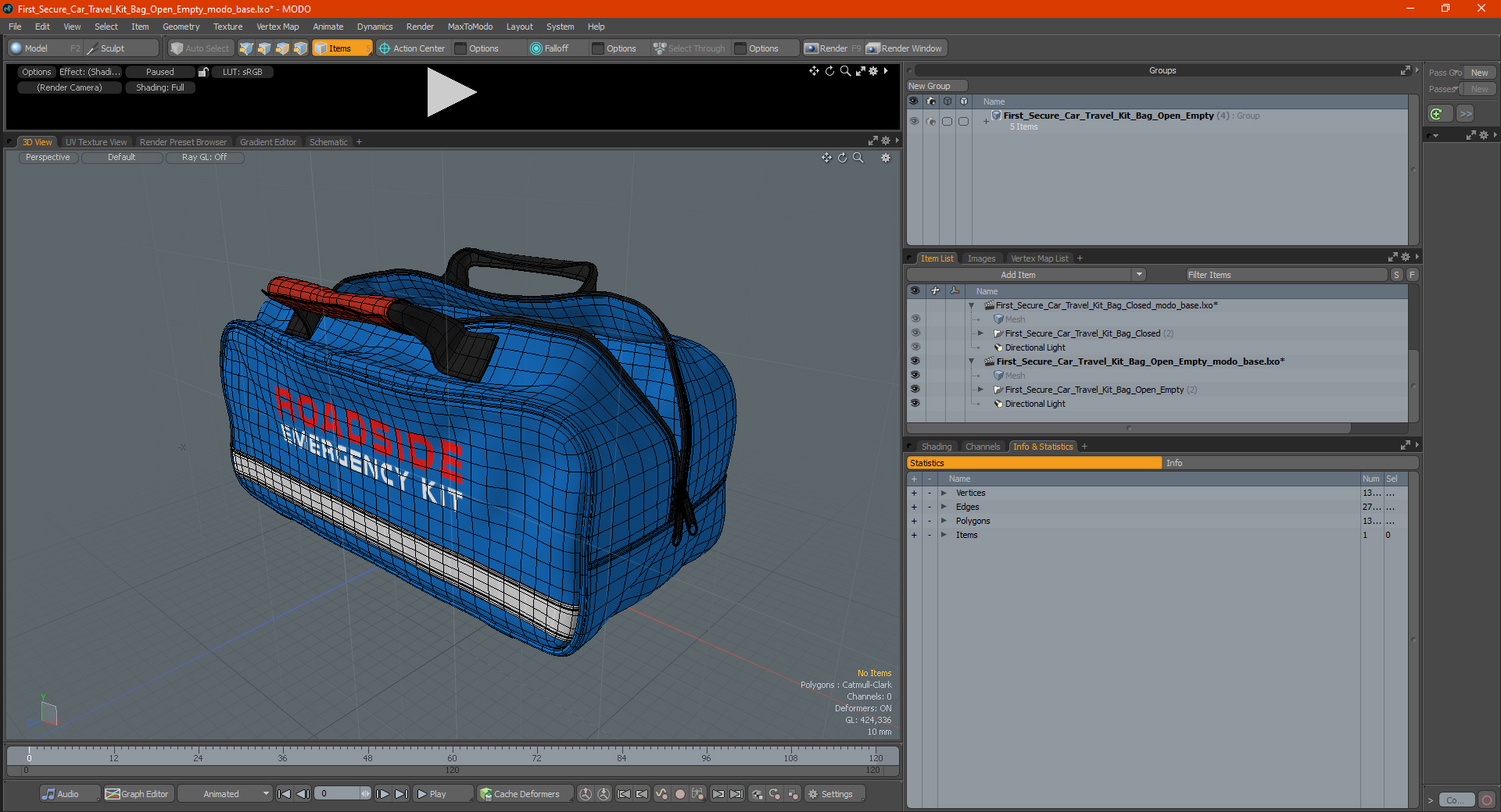 First Secure Car Travel Kit Bag Open Empty 3D