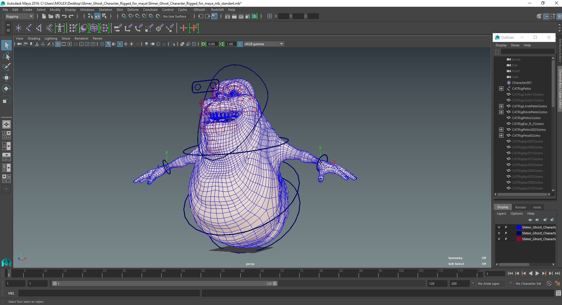 3D Slimer Ghost Character Rigged for Maya model