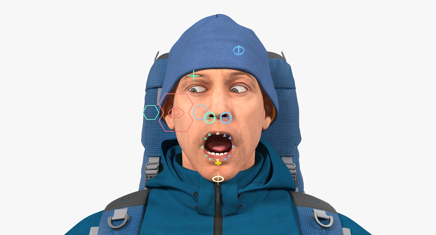 3D Winter Hiking Clothes Men with Backpack Rigged