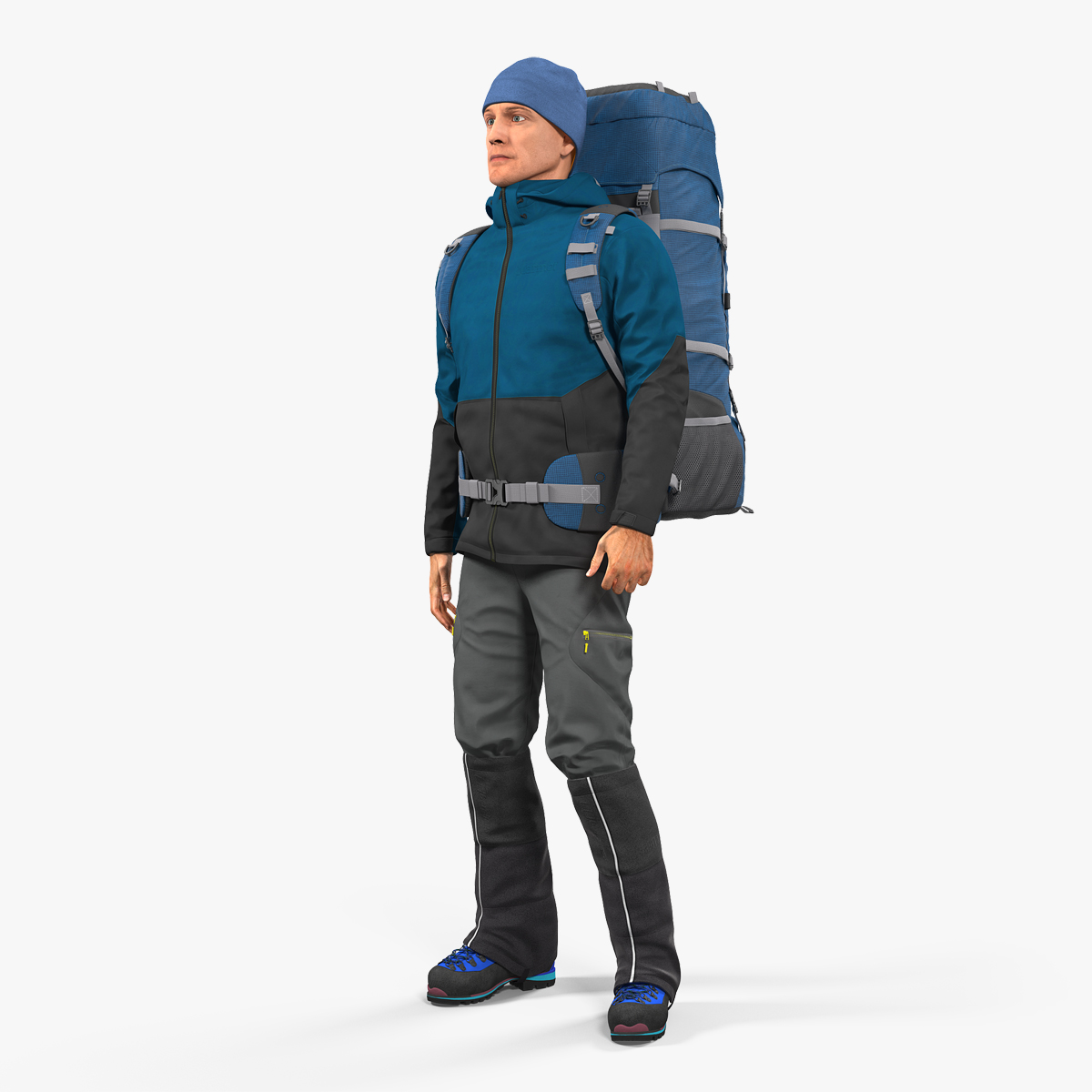 Winter Hiking Clothes Man with Backpack Rigged, view 6