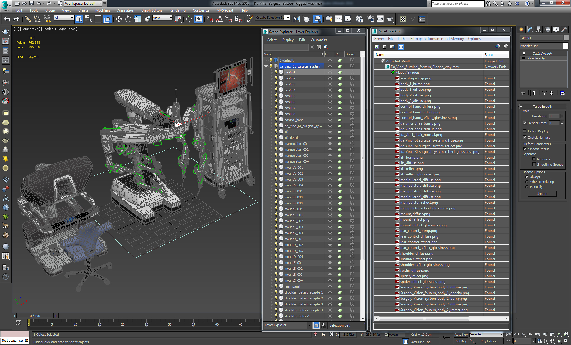 3D Da Vinci Surgical System Rigged