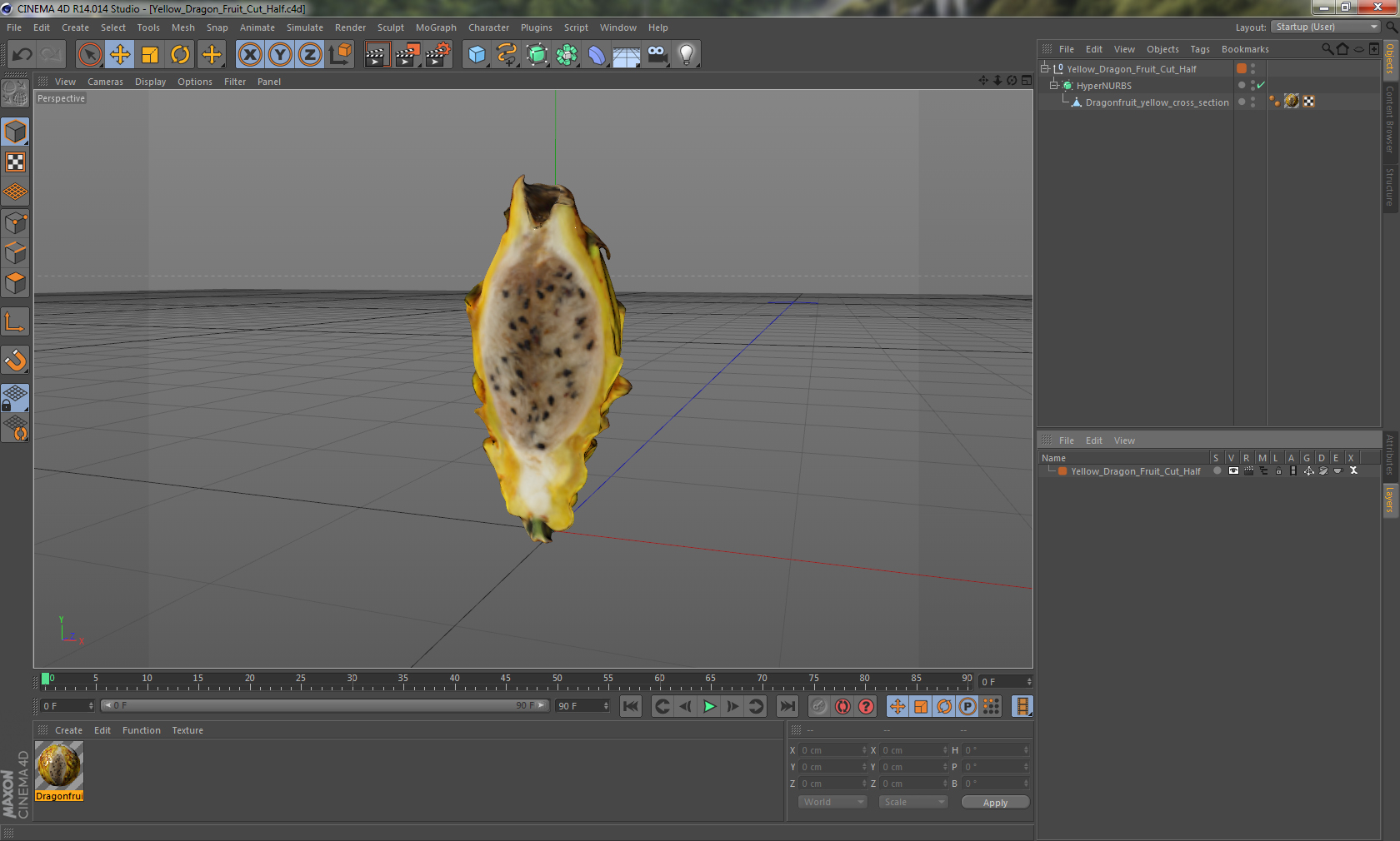 3D Yellow Dragon Fruit Cut Half model