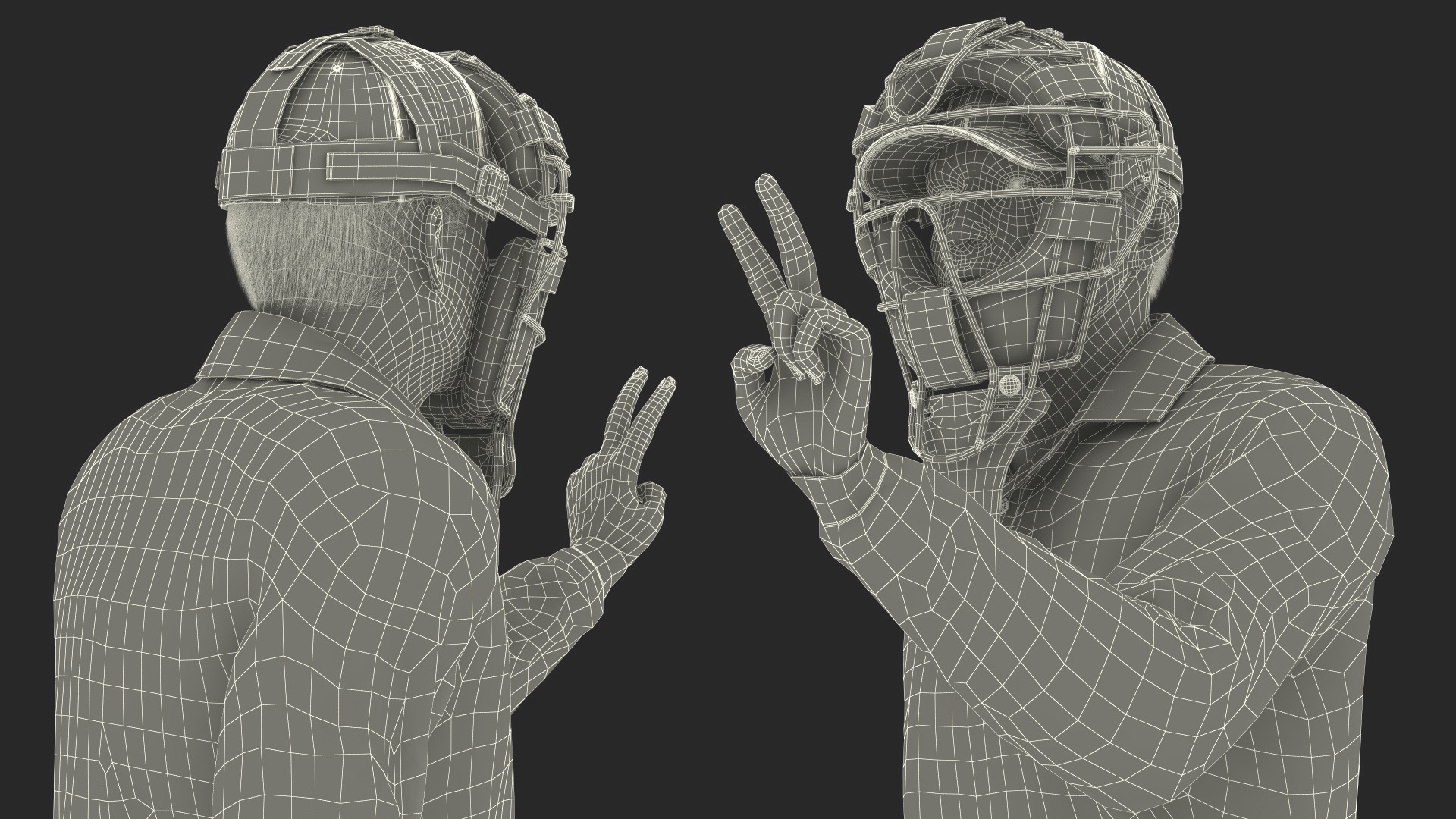 3D Baseball Umpire with Protective Mask and Cap Showing Points Pose Fur model