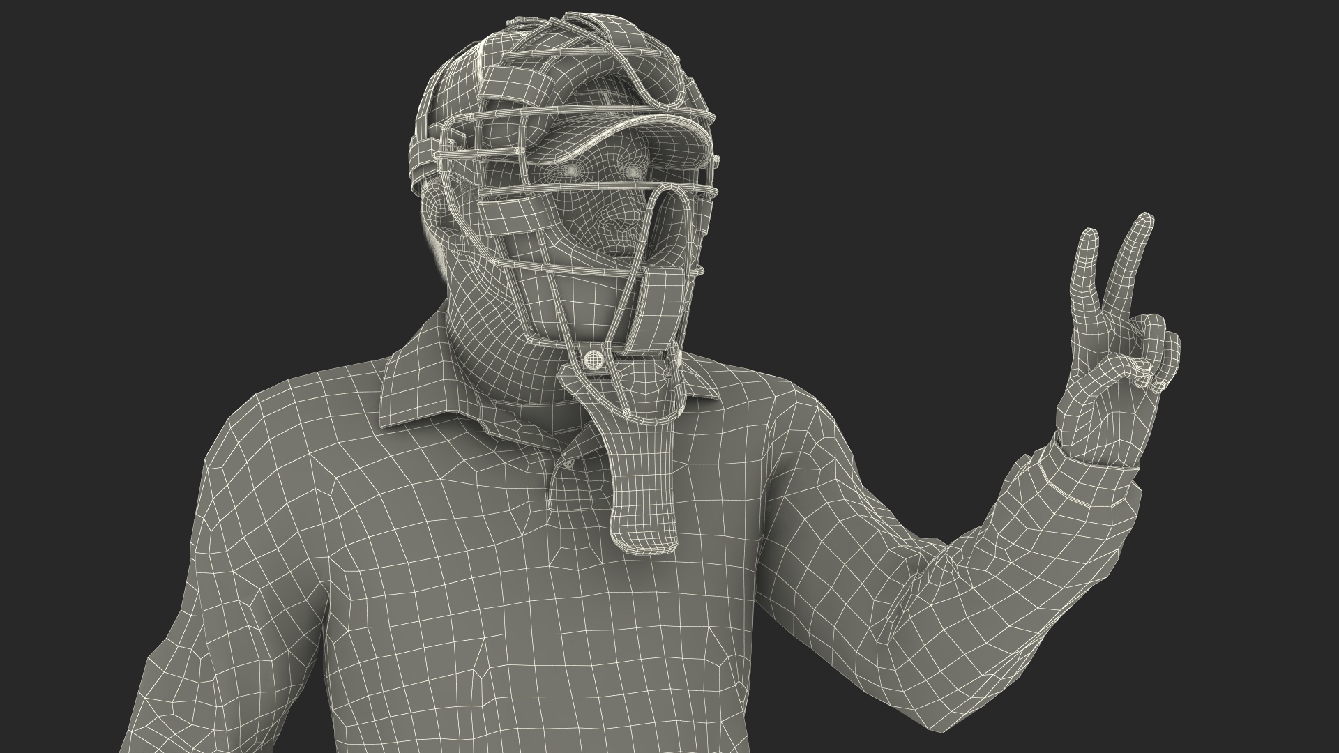 3D Baseball Umpire with Protective Mask and Cap Showing Points Pose Fur model