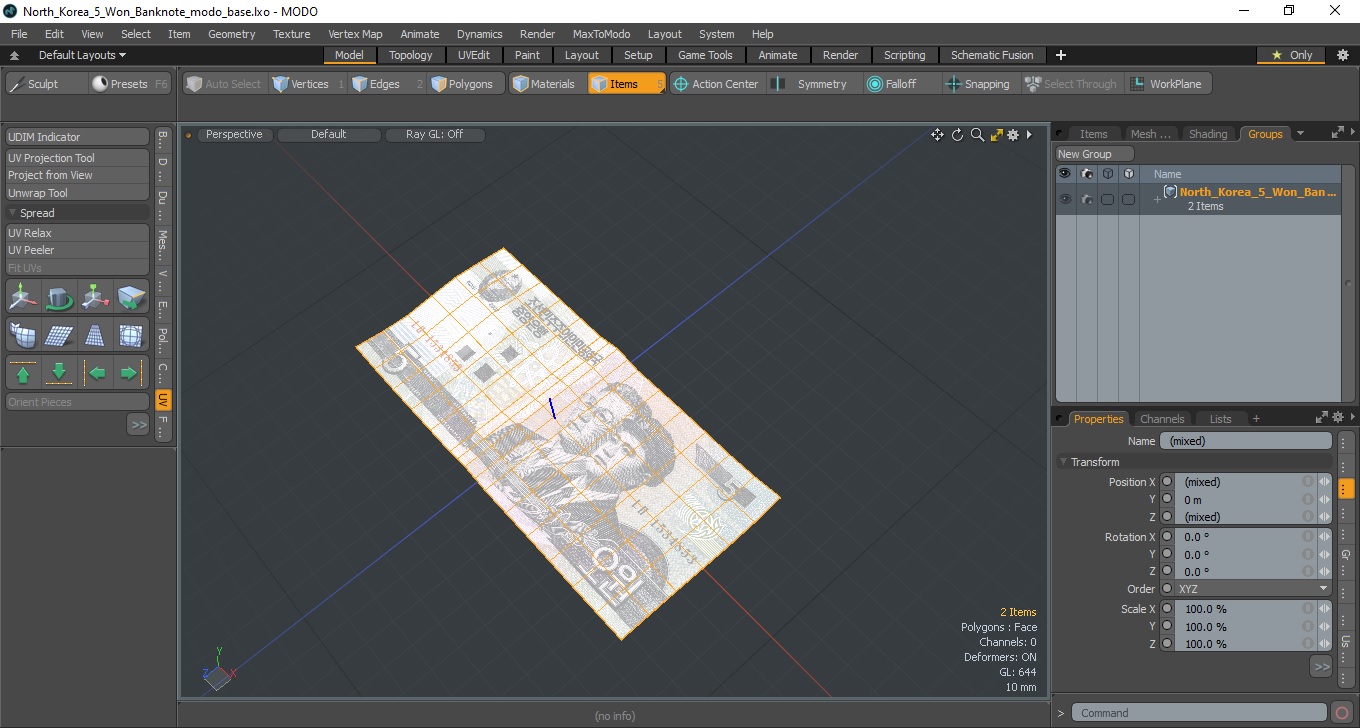 3D North Korea 5 Won Banknote