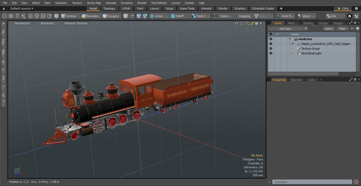 Steam Locomotive With Coal Wagon 3D