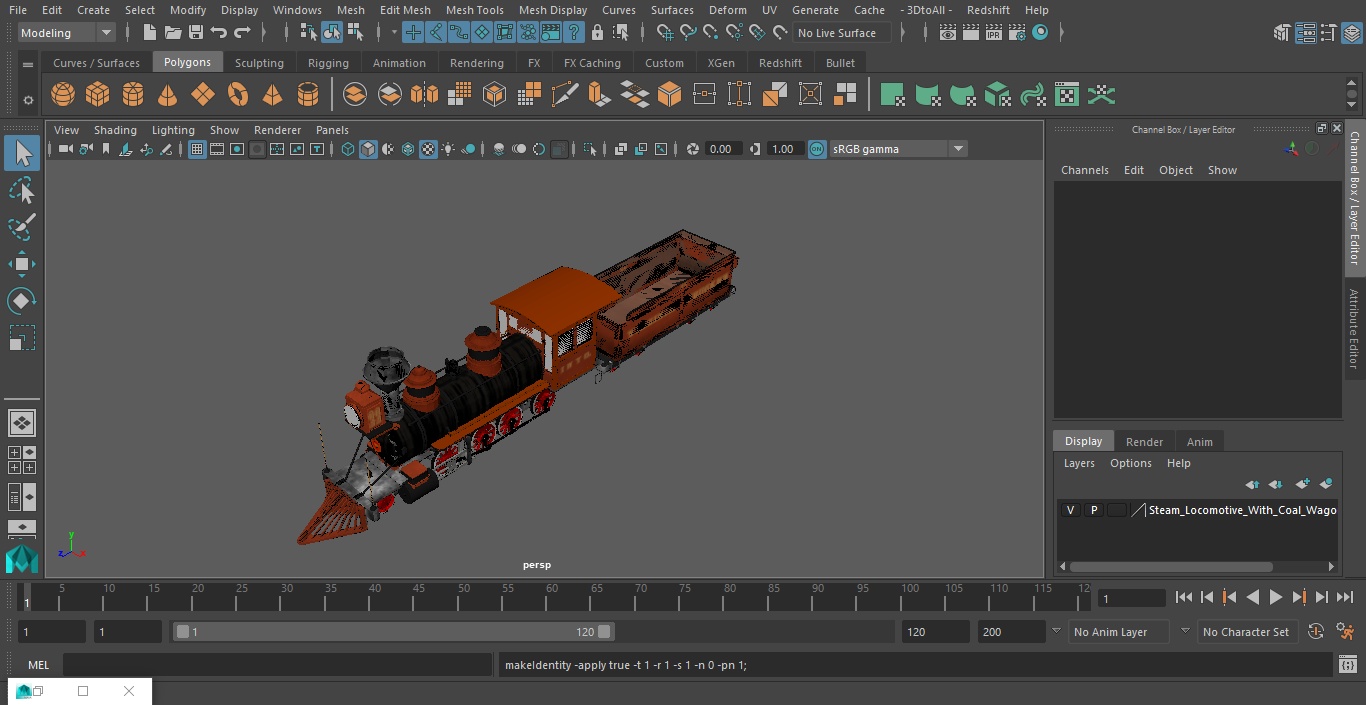 Steam Locomotive With Coal Wagon 3D