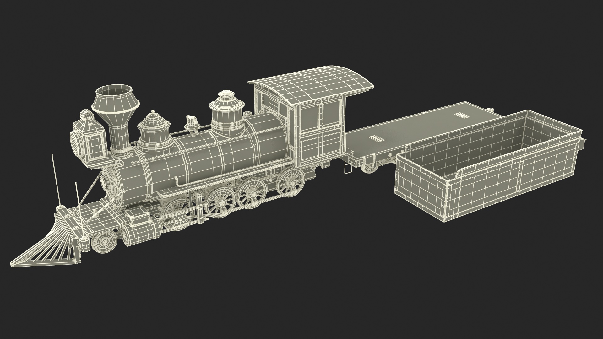 Steam Locomotive With Coal Wagon 3D