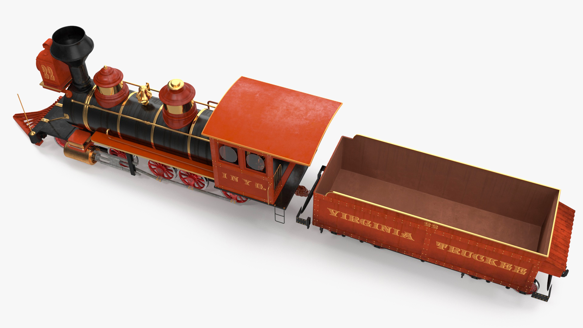 Steam Locomotive With Coal Wagon 3D