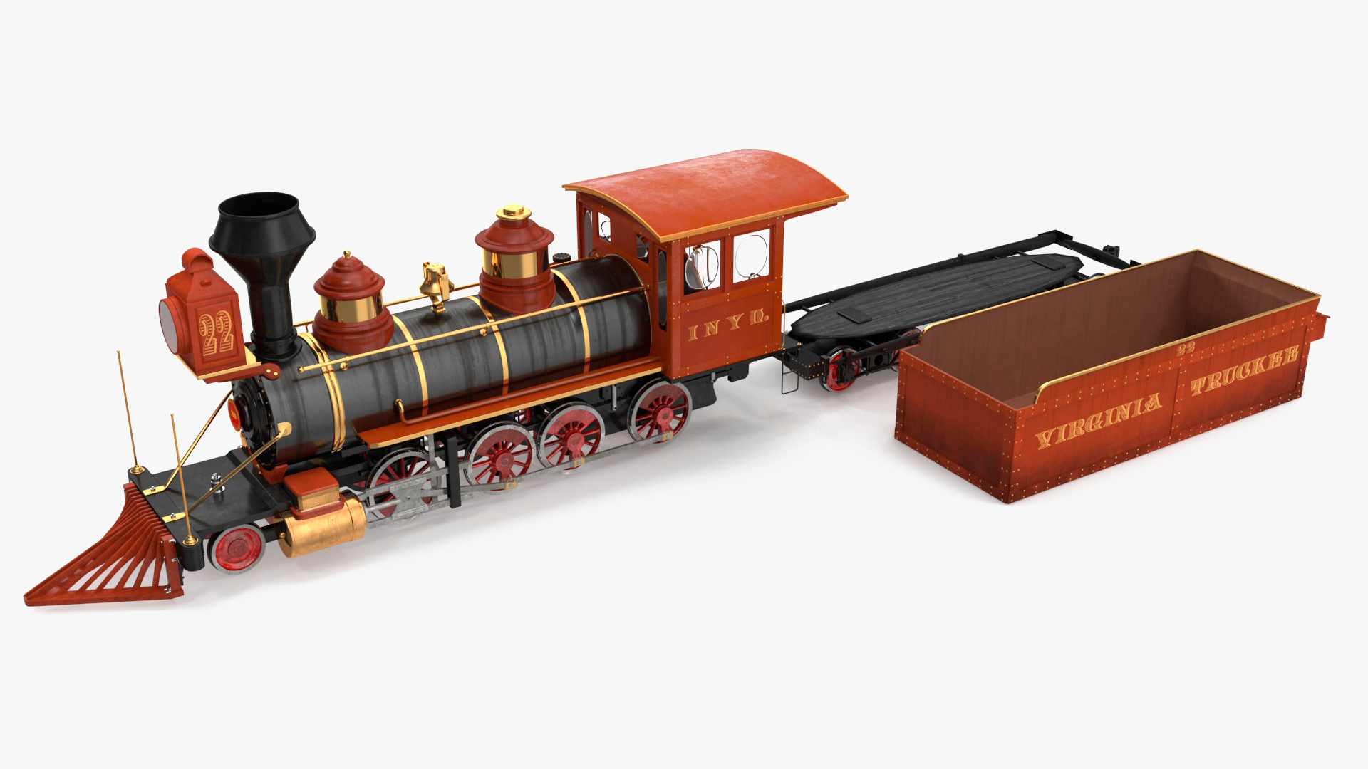 Steam Locomotive With Coal Wagon 3D