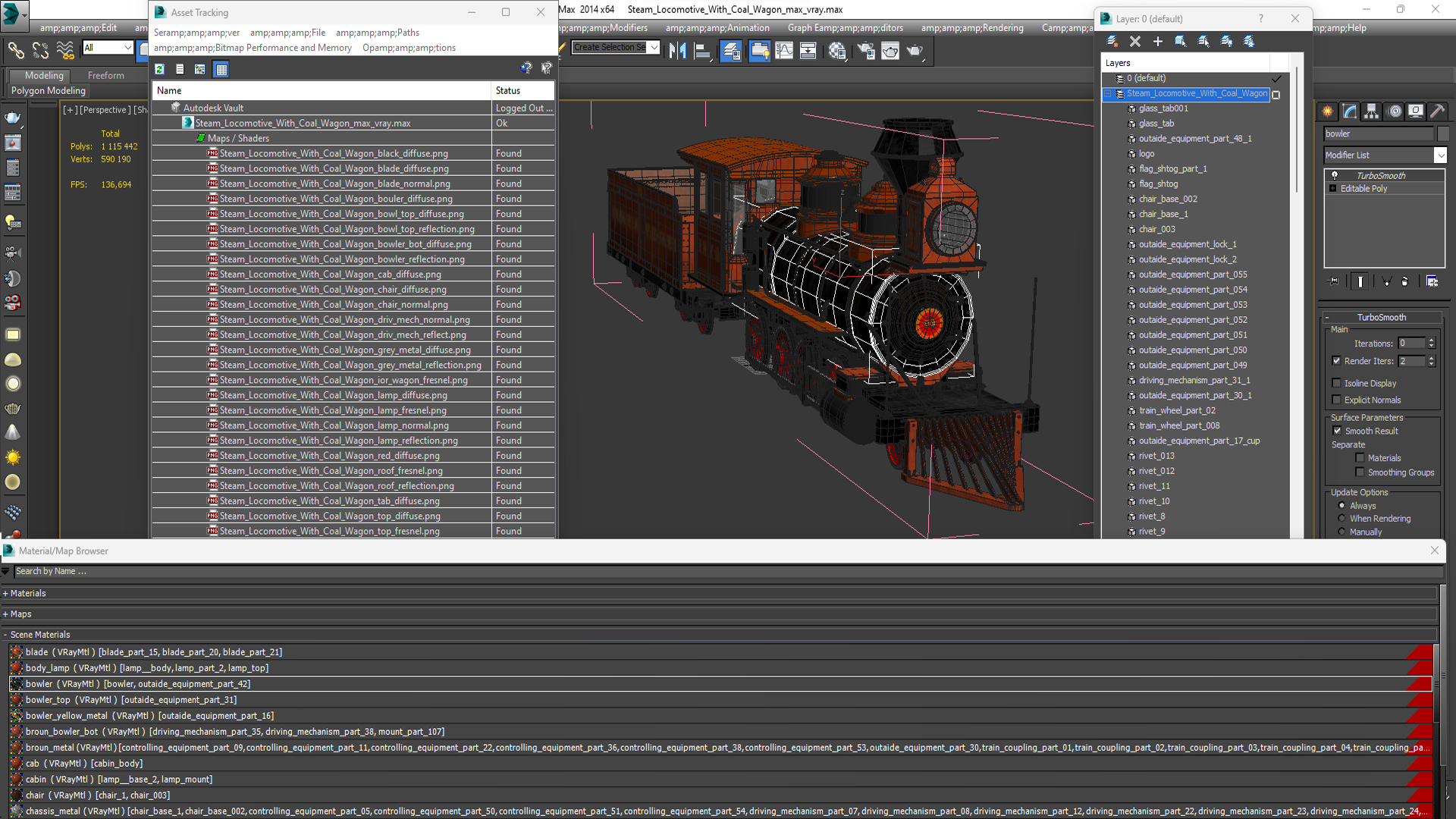 Steam Locomotive With Coal Wagon 3D