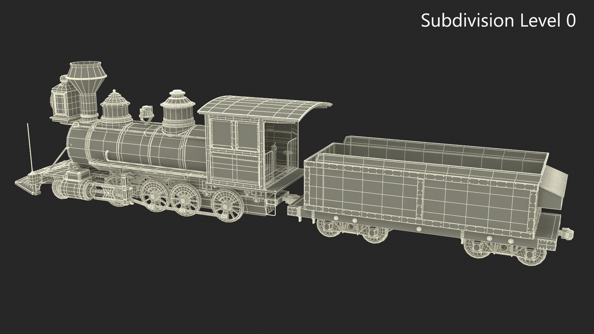 Steam Locomotive With Coal Wagon 3D