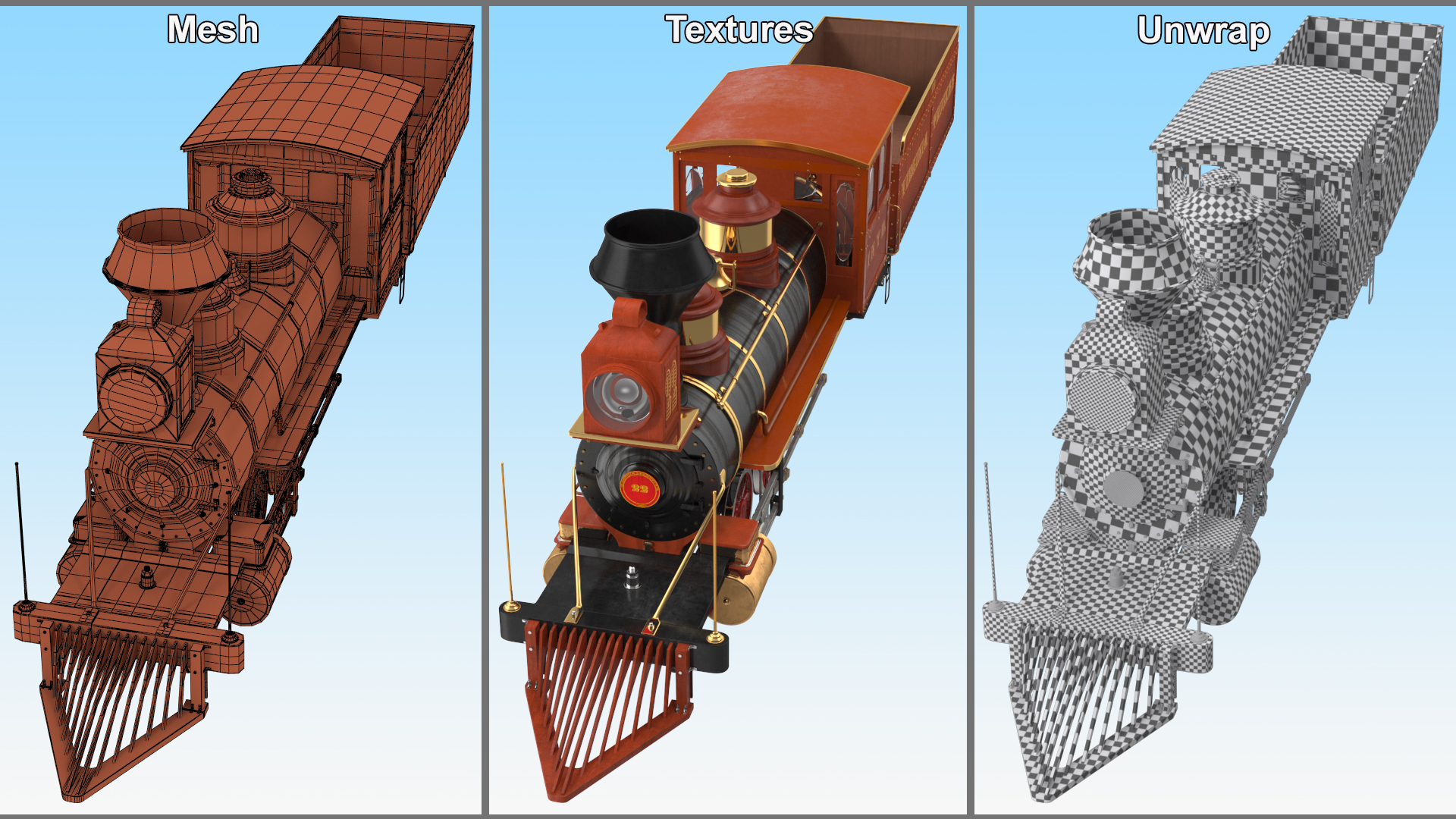 Steam Locomotive With Coal Wagon 3D