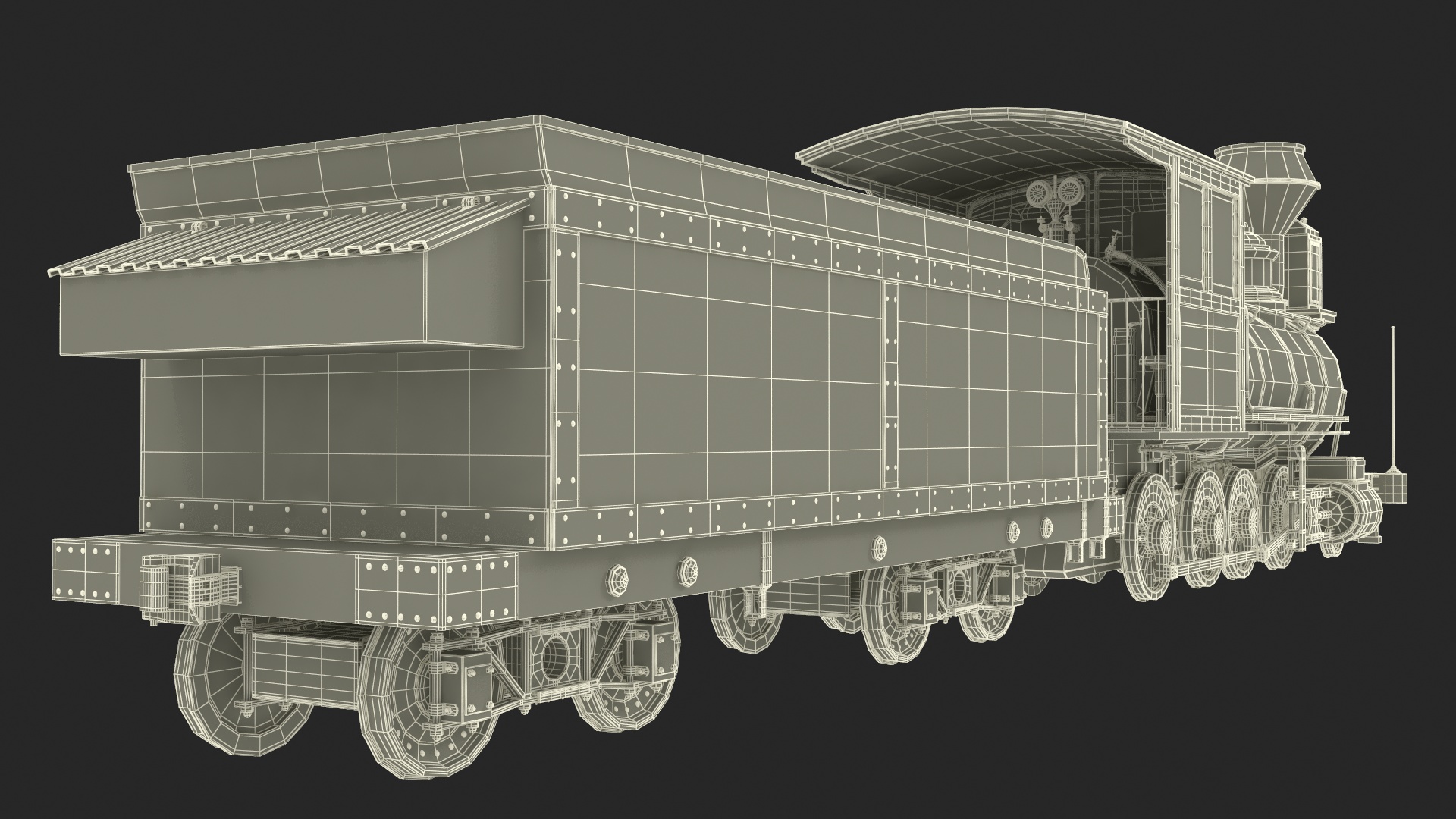 Steam Locomotive With Coal Wagon 3D
