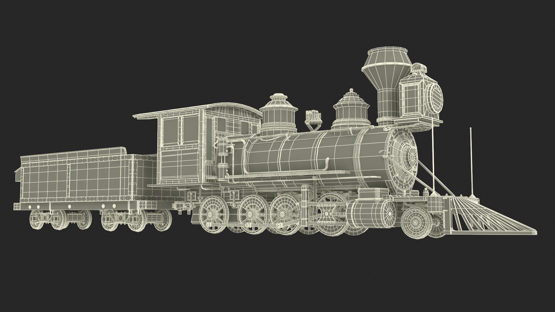 Steam Locomotive With Coal Wagon 3D