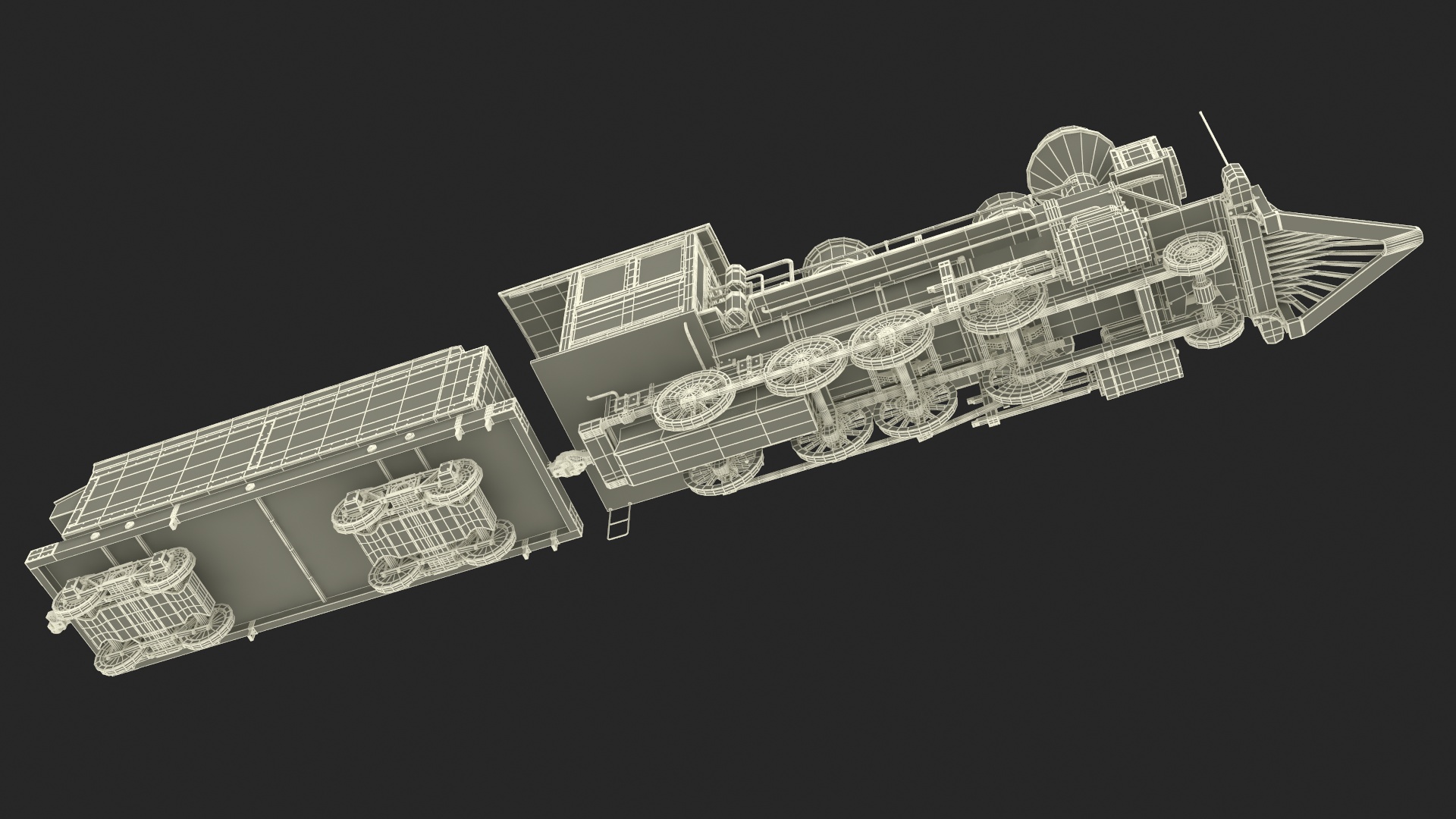 Steam Locomotive With Coal Wagon 3D