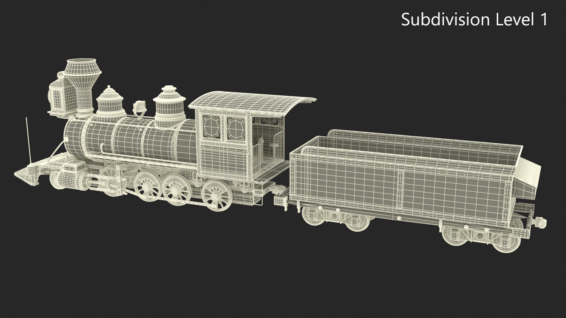 Steam Locomotive With Coal Wagon 3D