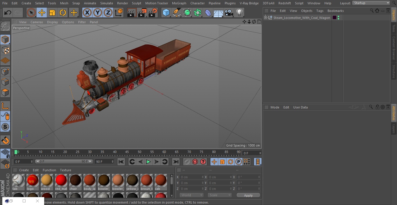 Steam Locomotive With Coal Wagon 3D