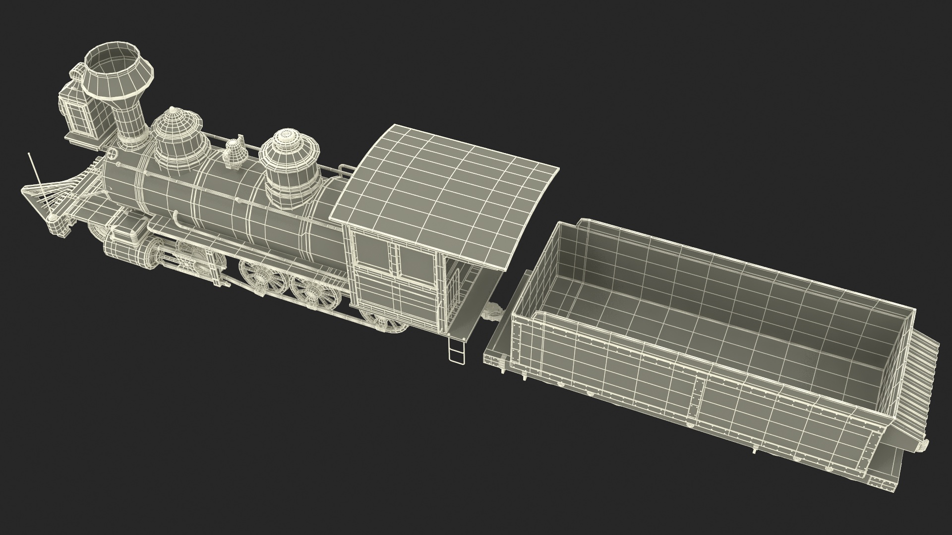 Steam Locomotive With Coal Wagon 3D