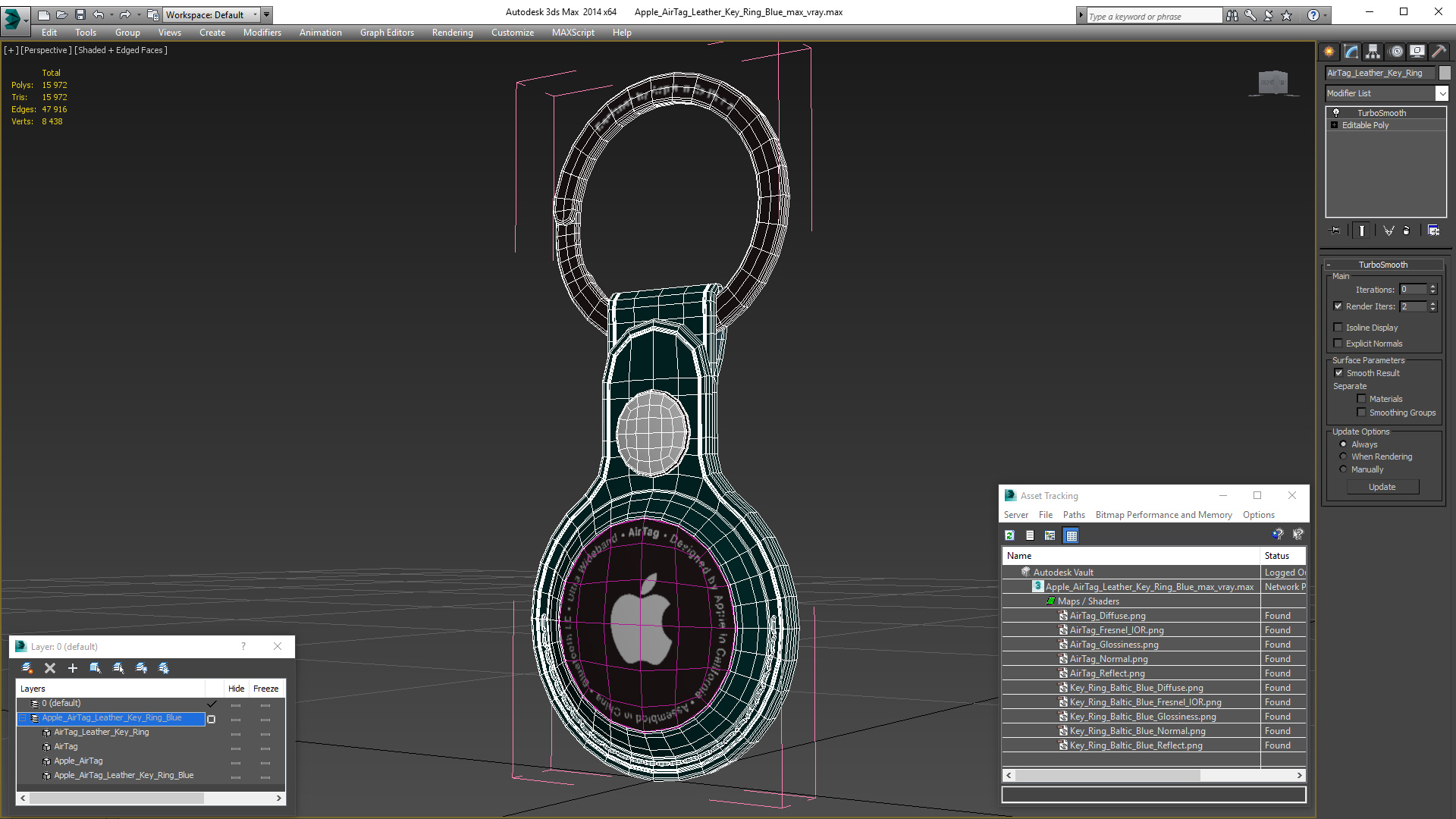 Apple AirTag Leather Key Ring Blue 3D model