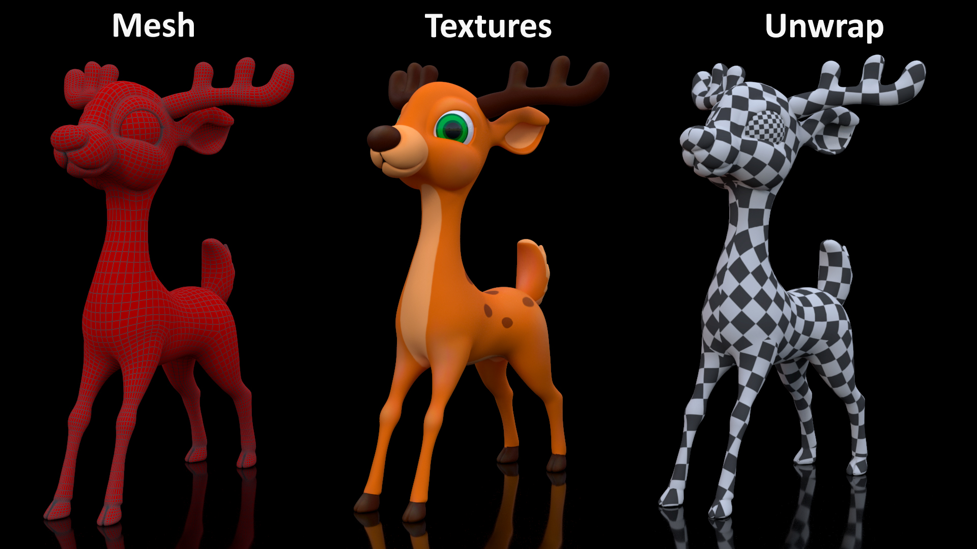 3D Cartoon Reindeer Rigged model