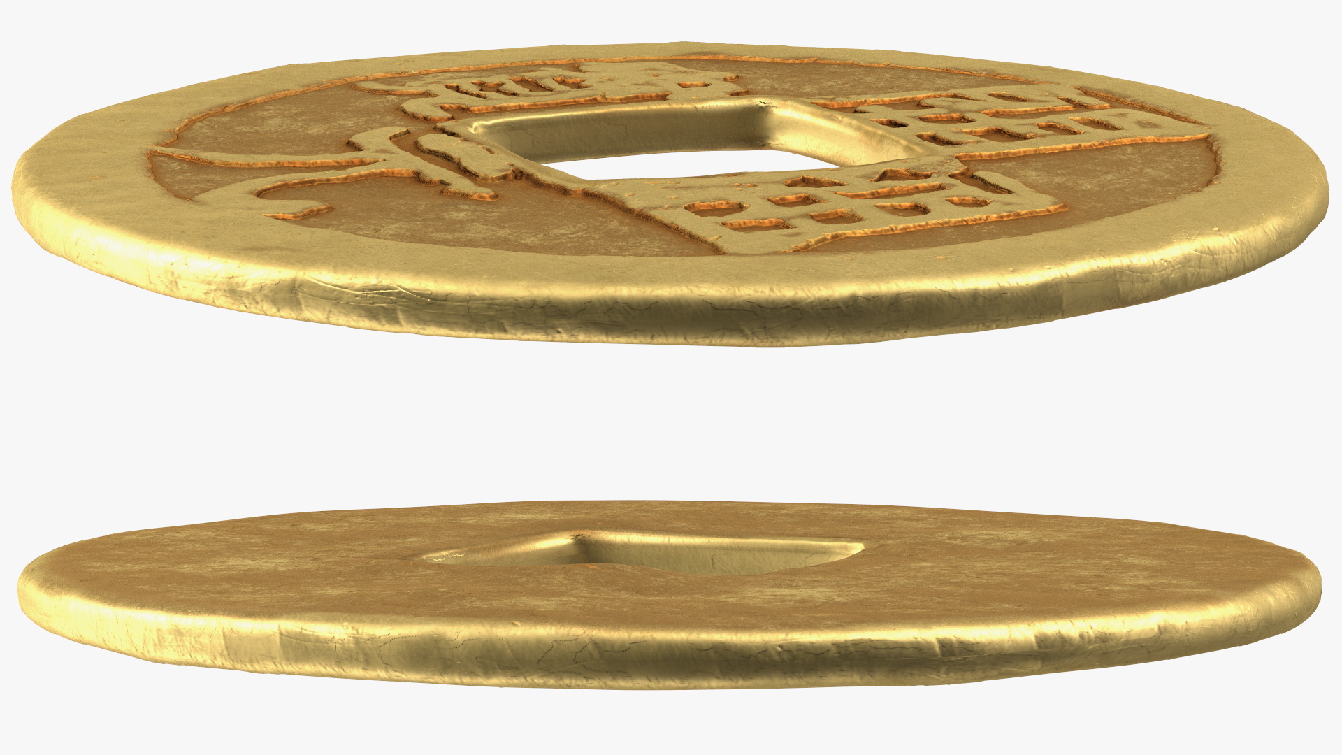 3D Chinese Gold Coin Tang Dynasty Kai Yuan Tong Bao model