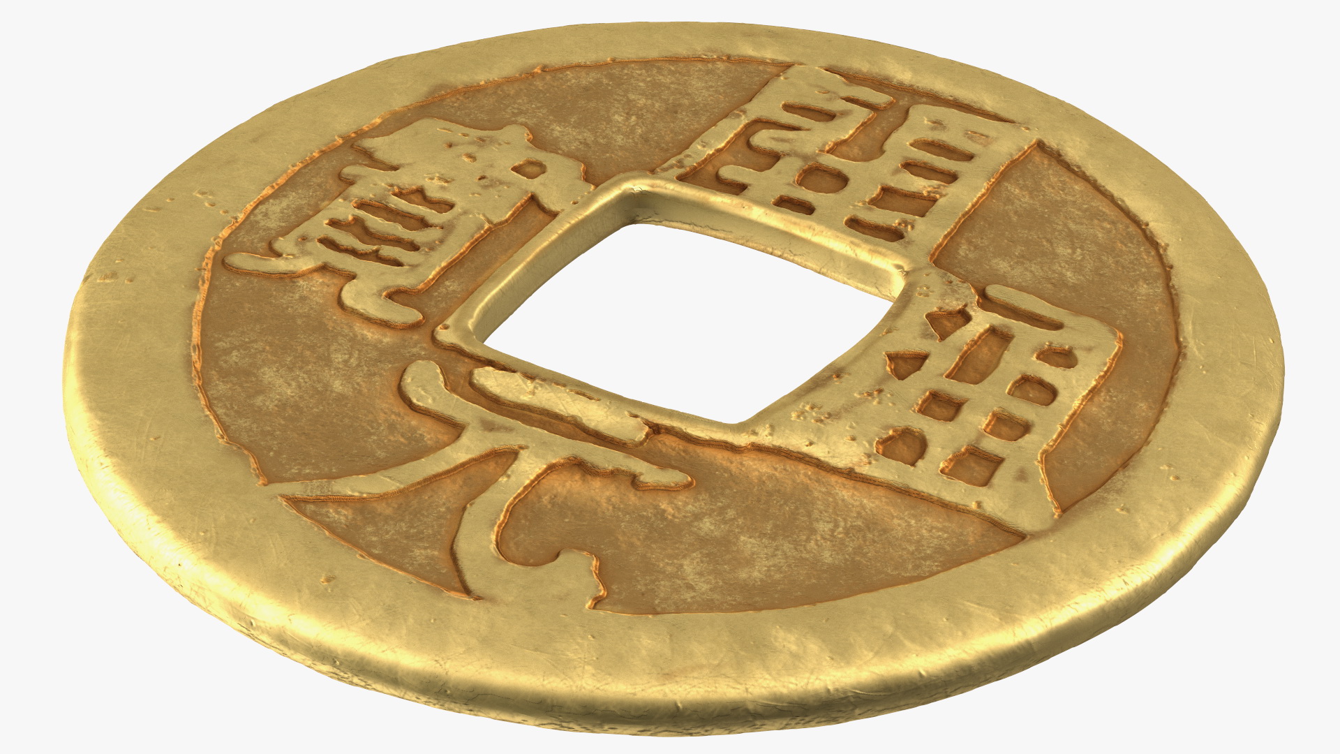 3D Chinese Gold Coin Tang Dynasty Kai Yuan Tong Bao model