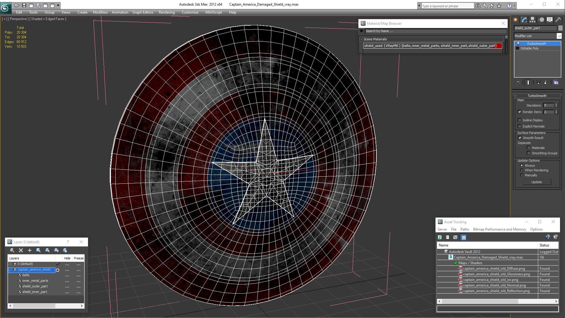 3D model Captain America Damaged Shield