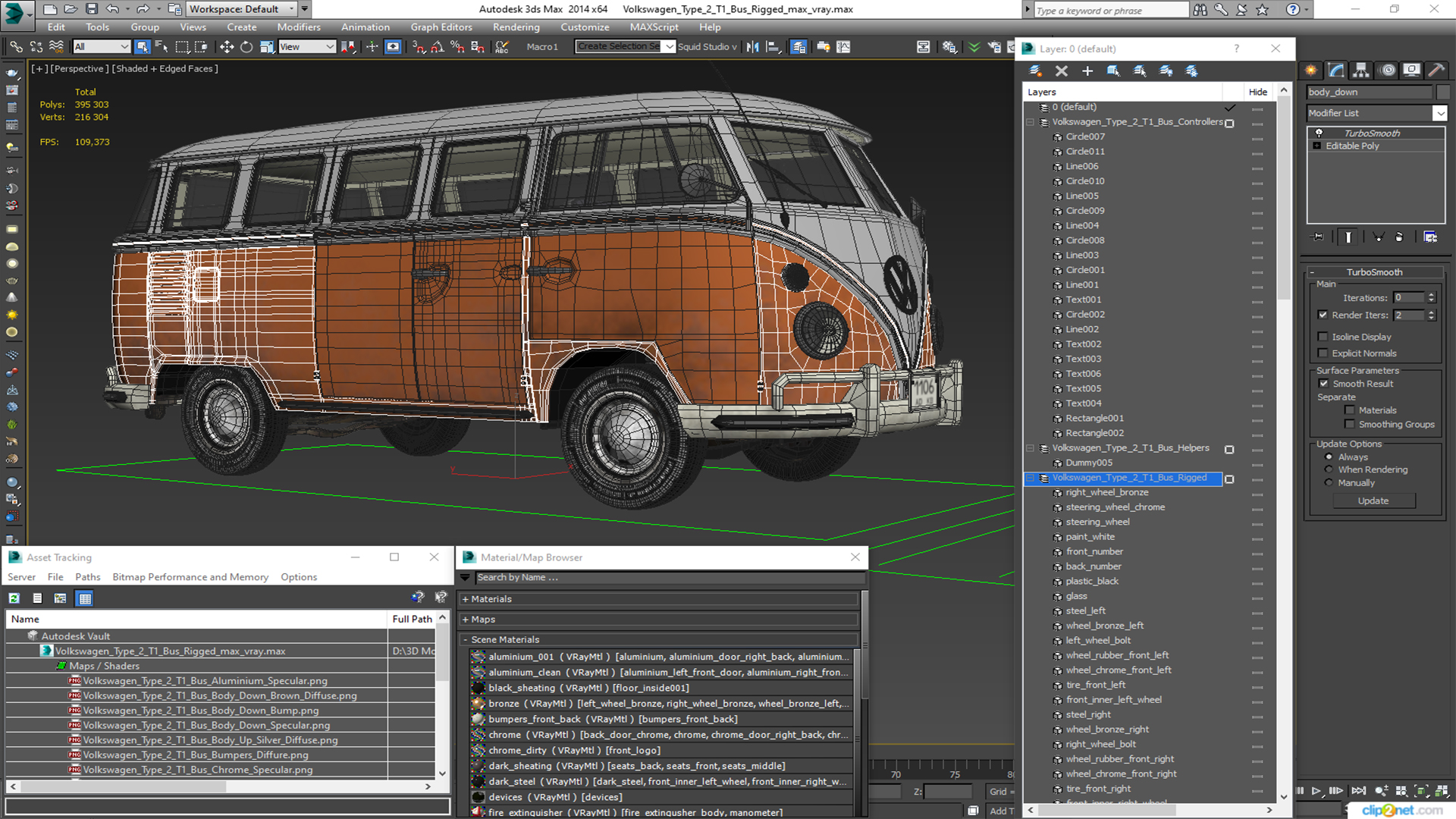 3D Volkswagen Type 2 T1 Bus Rigged
