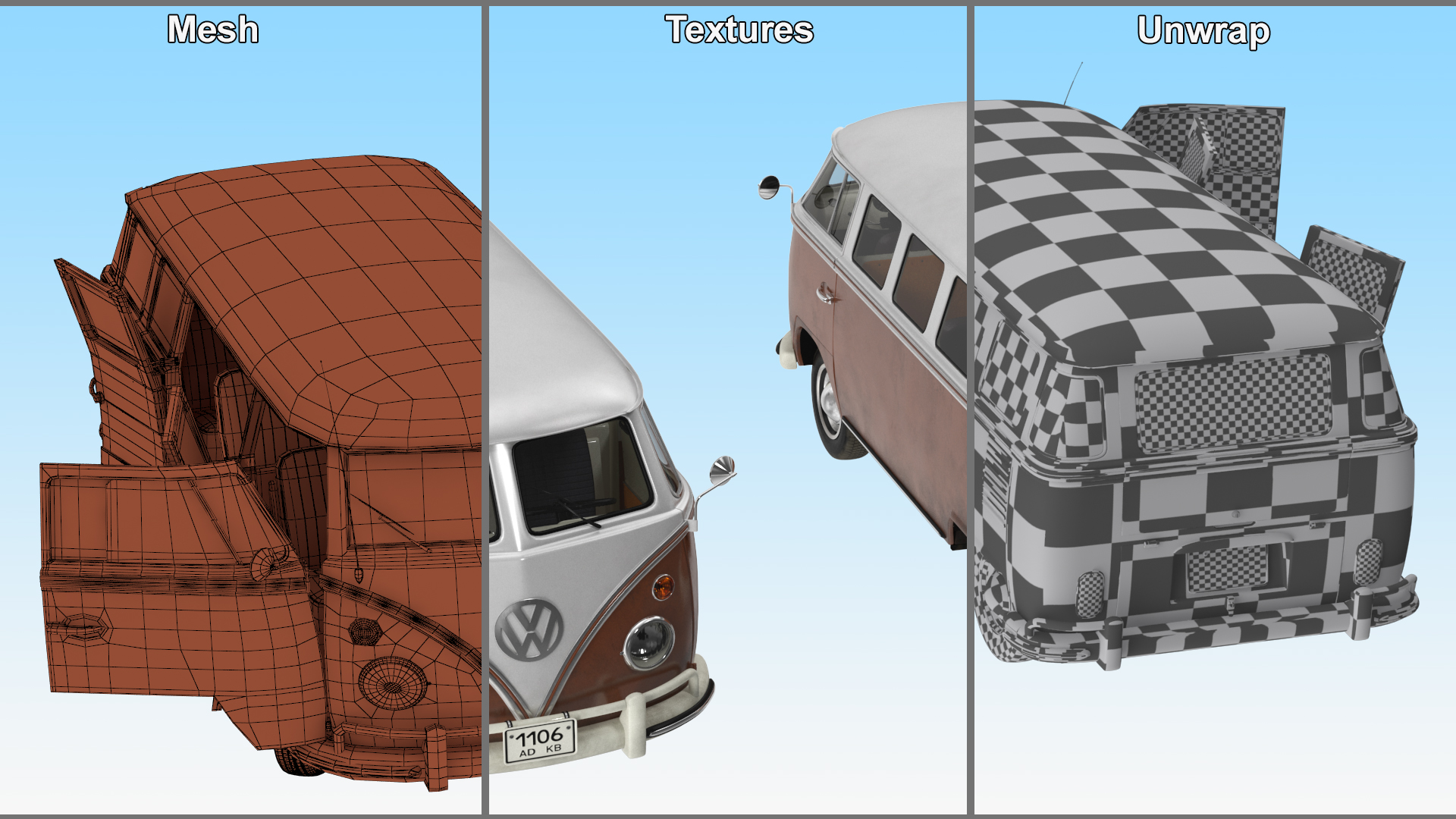 3D Volkswagen Type 2 T1 Bus Rigged