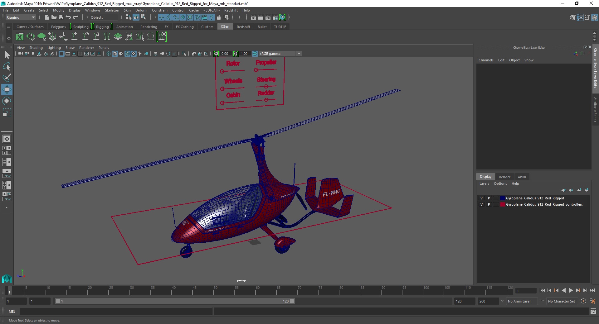 3D Gyroplane Calidus 912 Red Rigged for Maya