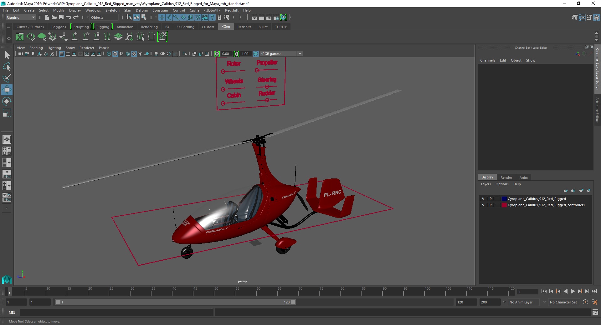 3D Gyroplane Calidus 912 Red Rigged for Maya