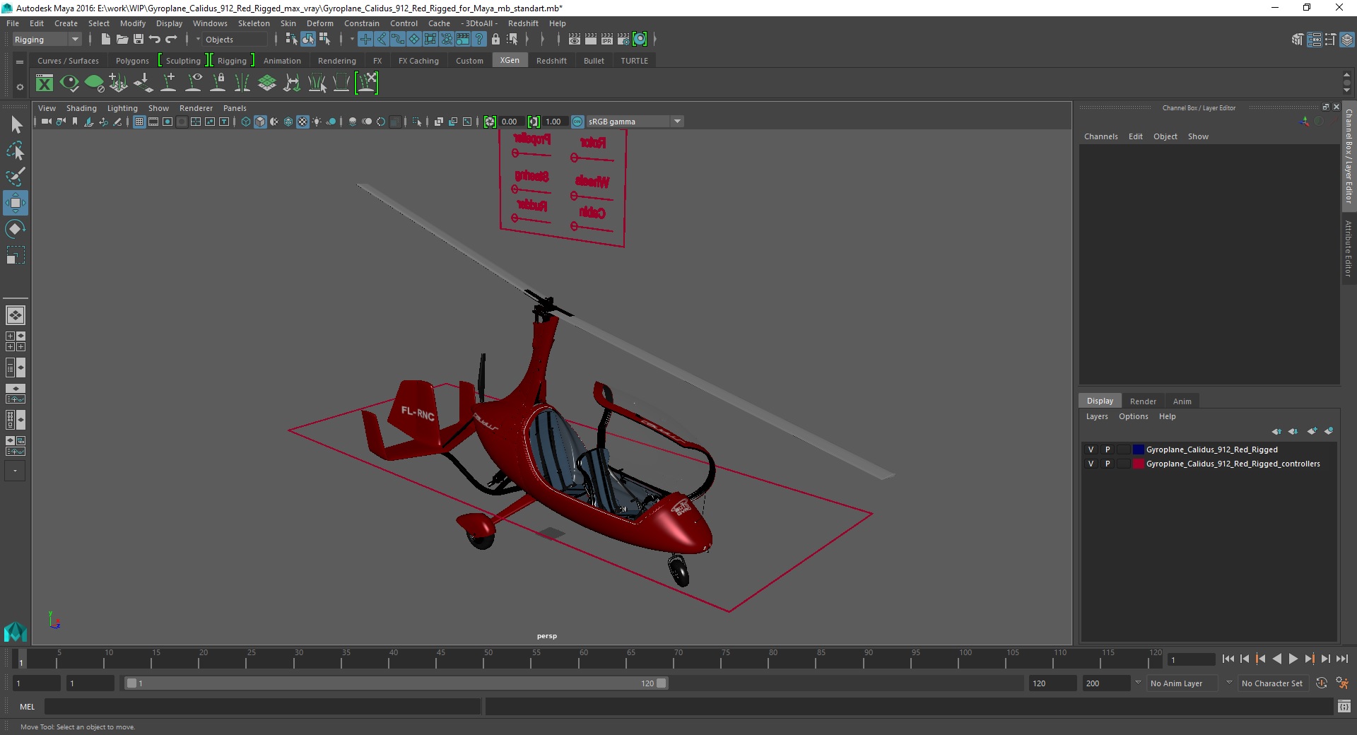 3D Gyroplane Calidus 912 Red Rigged for Maya