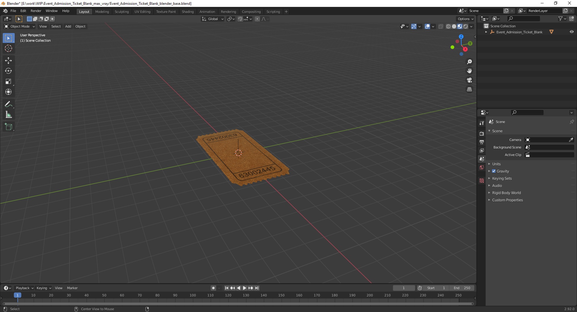 3D Event Admission Ticket Blank model
