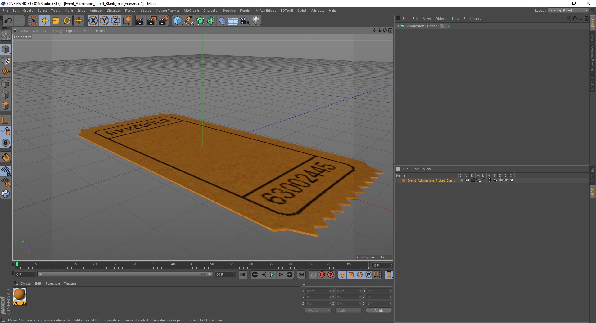 3D Event Admission Ticket Blank model