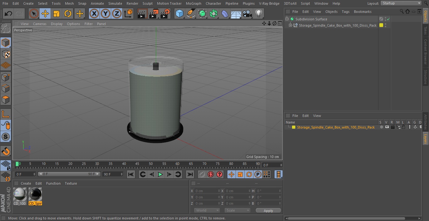 Storage Spindle Cake Box with 100 Discs Pack 3D model