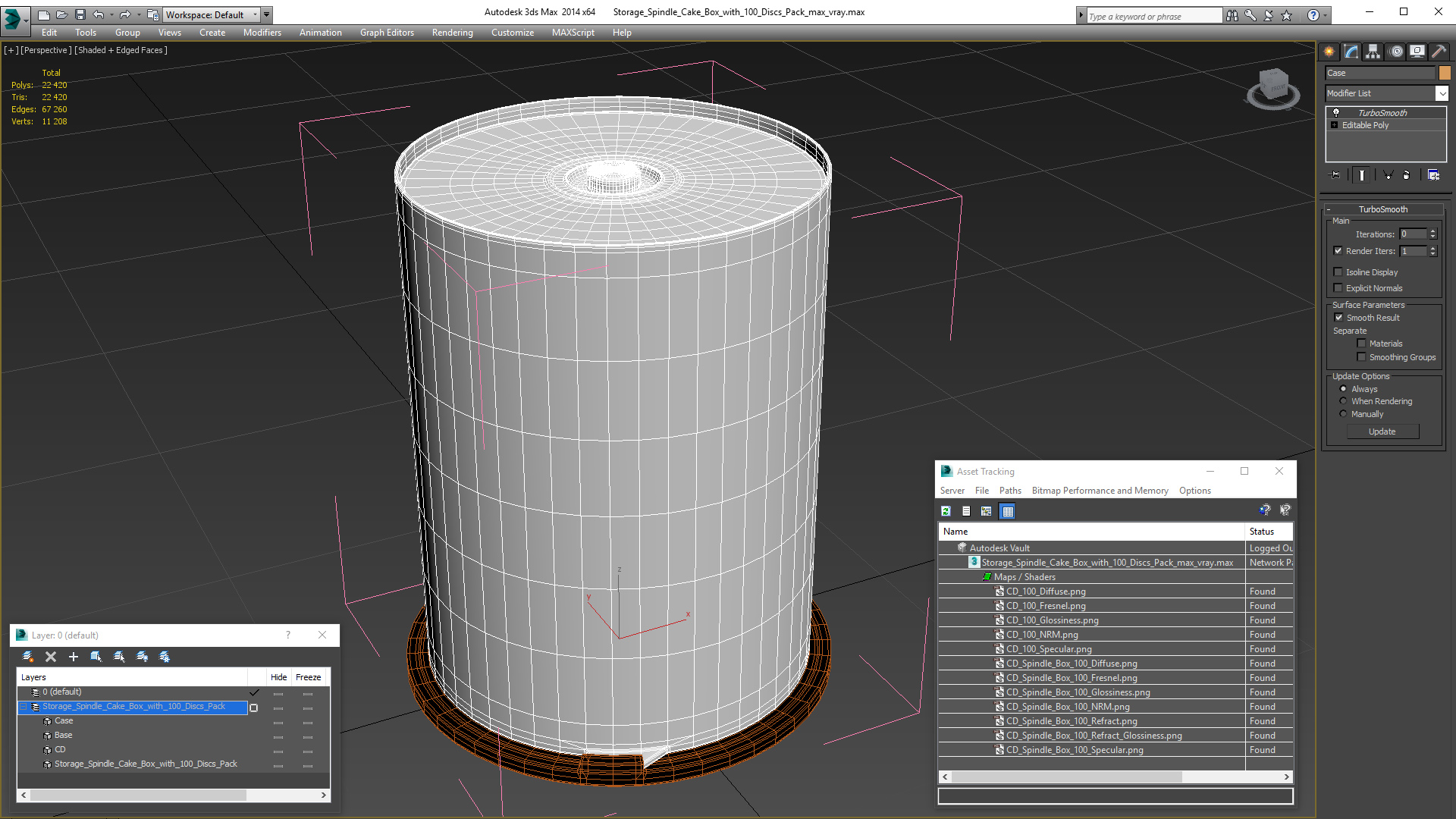 Storage Spindle Cake Box with 100 Discs Pack 3D model