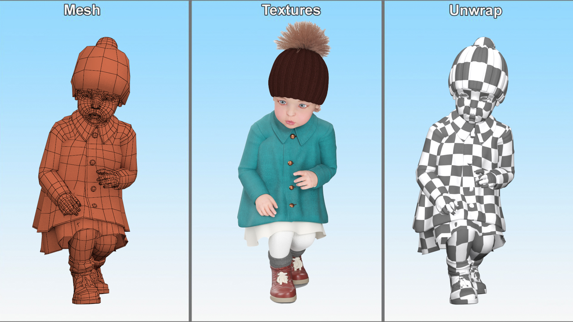 3D Baby Girl Outdoor Autumn Style Walking model