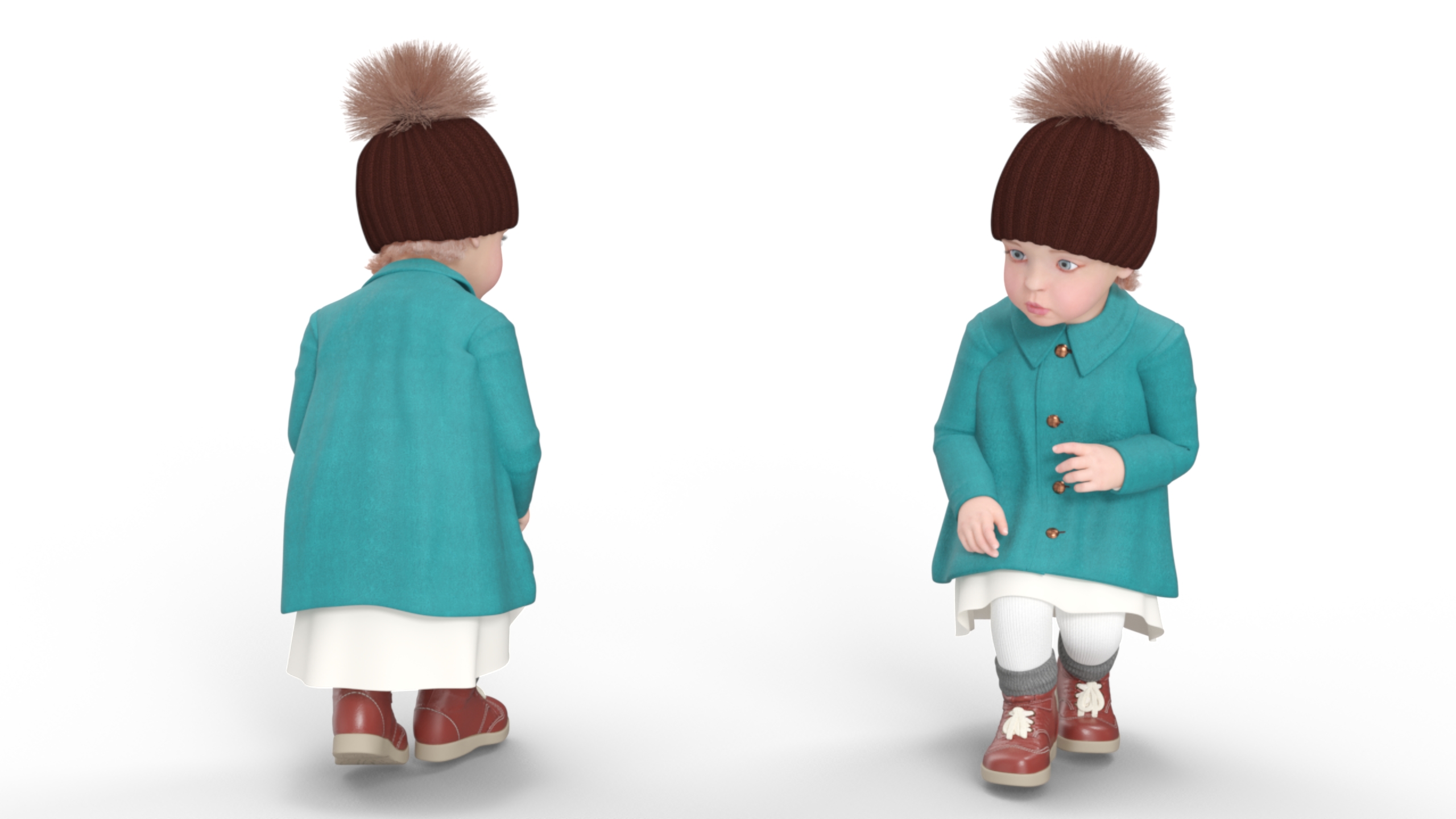 3D Baby Girl Outdoor Autumn Style Walking model
