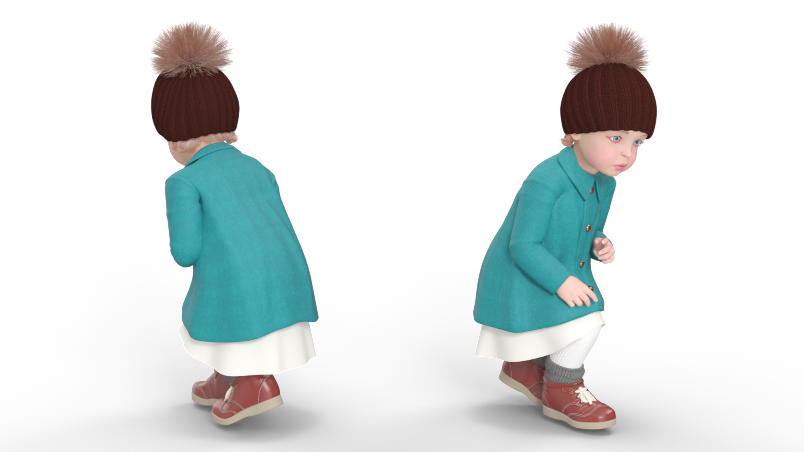 3D Baby Girl Outdoor Autumn Style Walking model