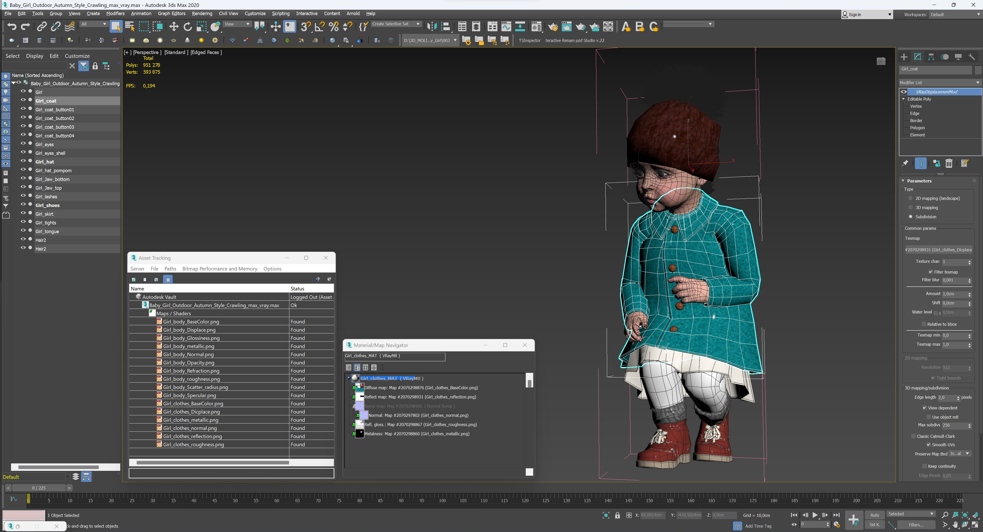 3D Baby Girl Outdoor Autumn Style Walking model