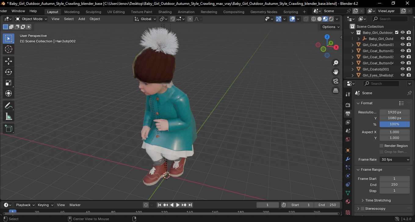 3D Baby Girl Outdoor Autumn Style Walking model