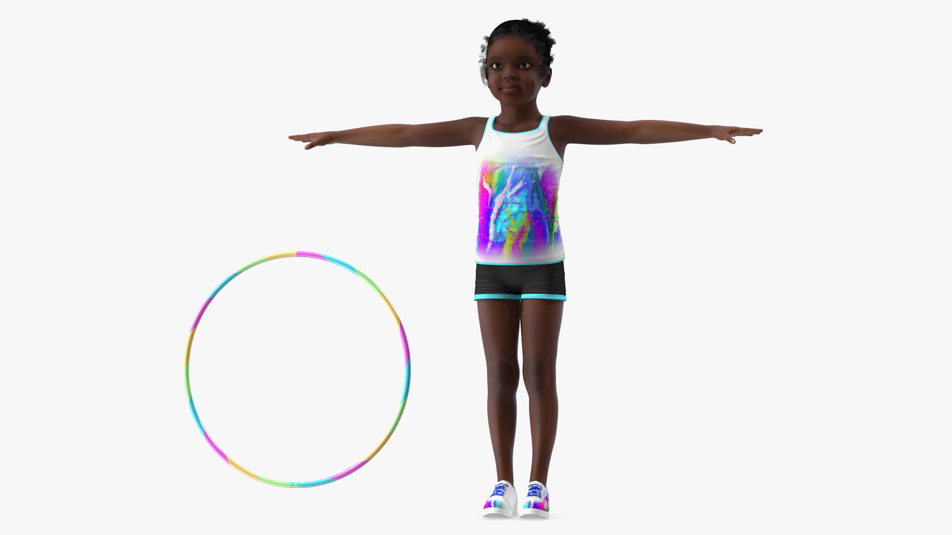 Fitness Style Black Child Girl with Hoop T-Pose 3D