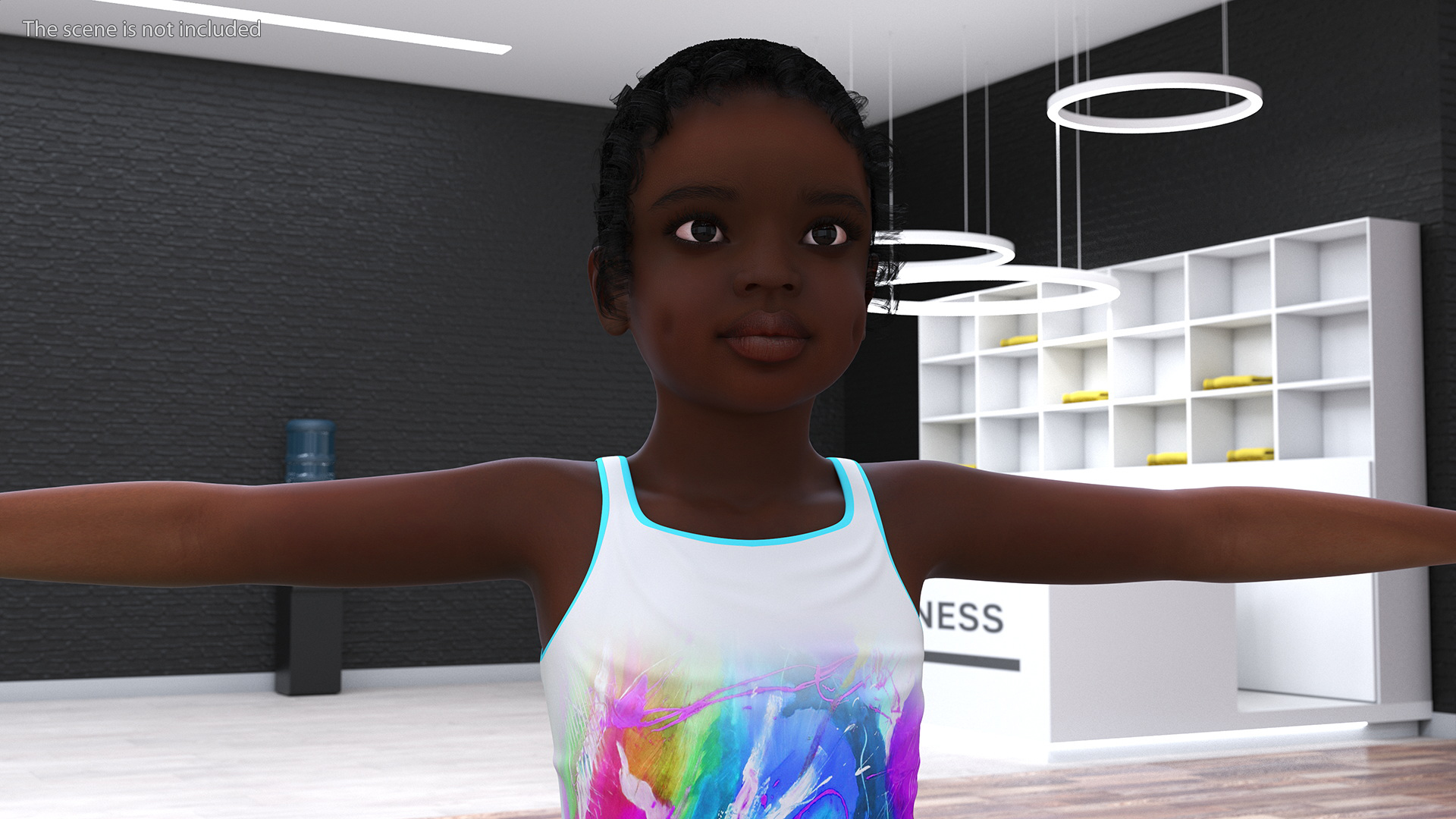 Fitness Style Black Child Girl with Hoop T-Pose 3D
