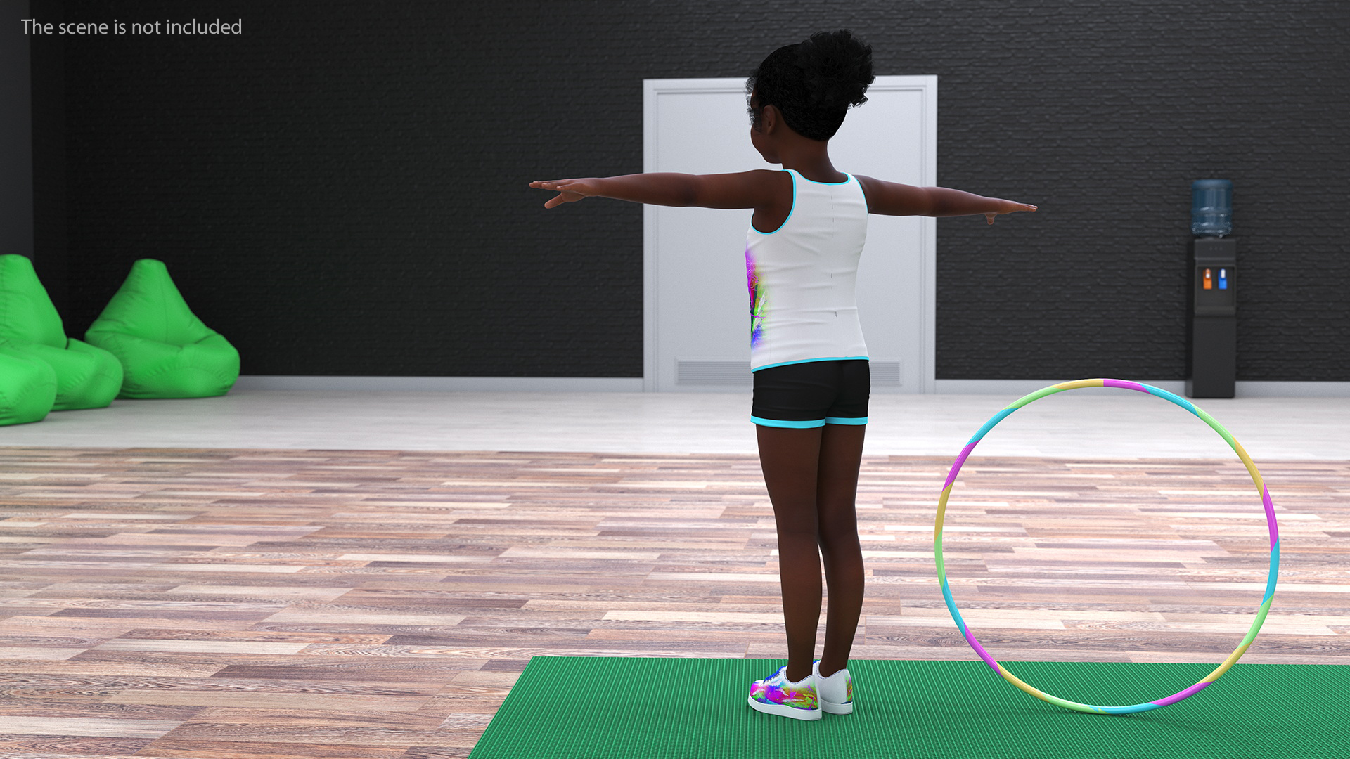 Fitness Style Black Child Girl with Hoop T-Pose 3D
