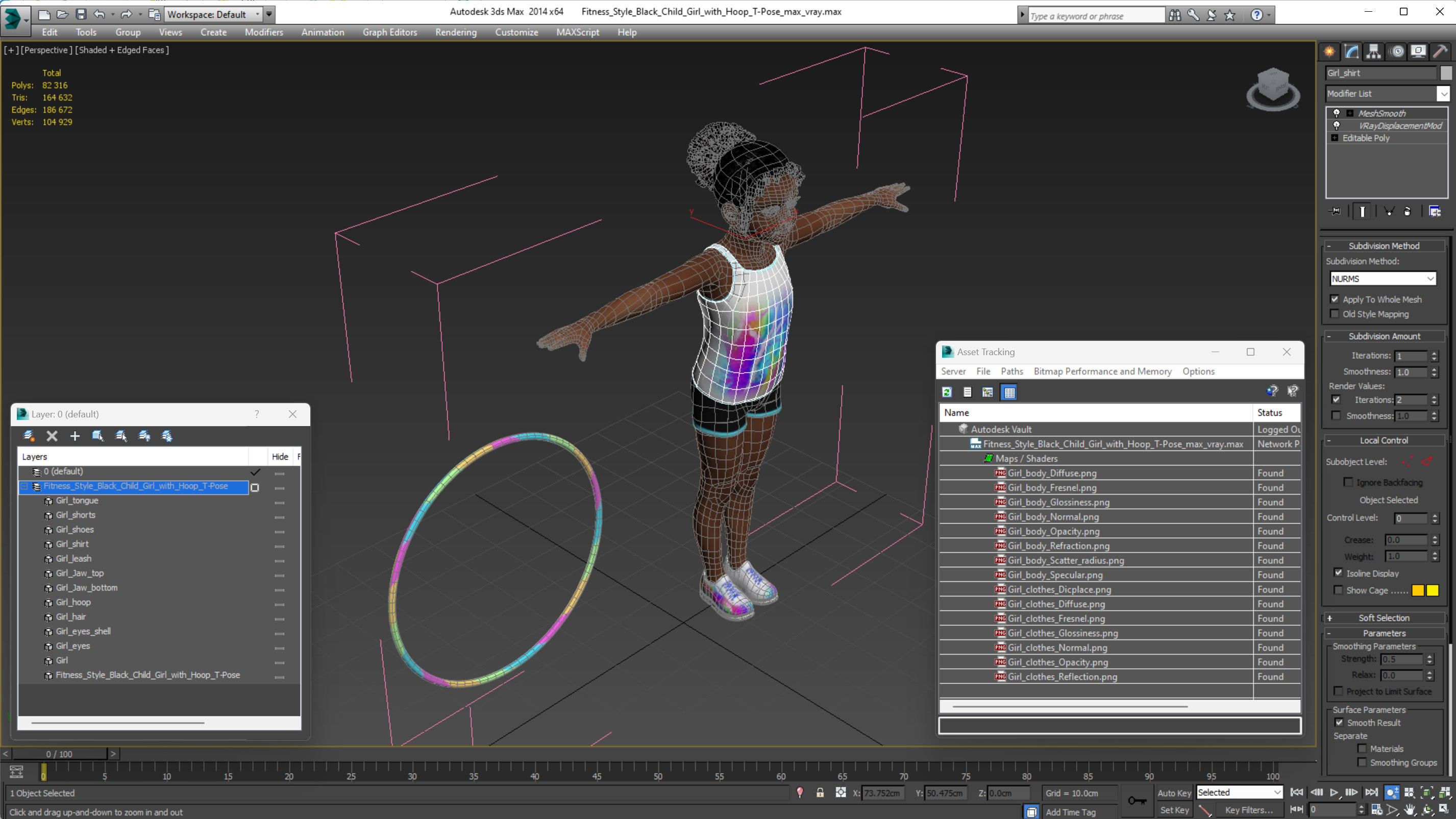 Fitness Style Black Child Girl with Hoop T-Pose 3D