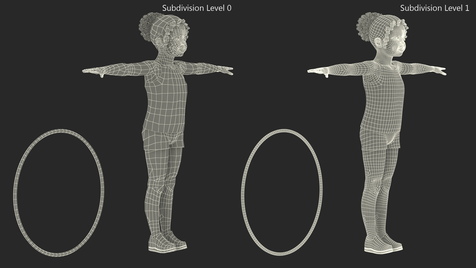 Fitness Style Black Child Girl with Hoop T-Pose 3D