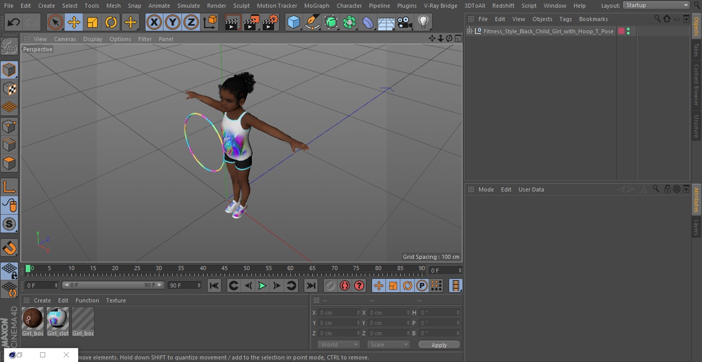Fitness Style Black Child Girl with Hoop T-Pose 3D